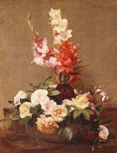 Gladioli og roser, 1881 av Ignace Henri Jean Fantin Latour