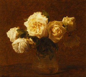 Seks gule roser i en vase; Seks gule roser i en vase, 1903 av Ignace Henri Jean Fantin Latour