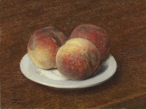 Three Peaches on a Plate, 1868 (olje på papir på lerret)