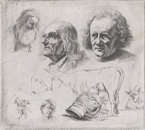 Studie av seks hoder og en melkepike, 1816.