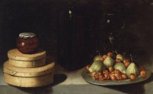 STILLEV (SKUFF MED KIRKEBÆR OG PÆRER, ESKER OG FLASKE HONNING) - XX ÅRhundre av Ignacio Zuloaga y Zabaleta