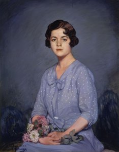 LUCIA - (PORTRETT AV EN UNG JENTE SITTER MED BLOMSTER I HÅNDEN) - TYVENDE ÅRHUNDRE av Ignacio Zuloaga y Zabaleta