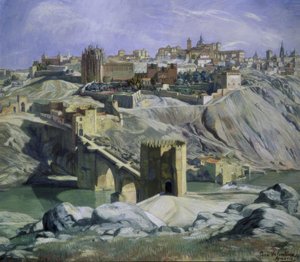 LETT LANDSKAP AV TOLEDO - 1932 - O / L - 88X101 CM