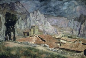 PANCORBO LANDSKAP - 1917 - O / L - 90X130 CM av Ignacio Zuloaga y Zabaleta
