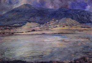 BYEN ZARAGOZA - ESCO - XX CENTURY - OLJE / LERT - 90 X 30 CMS av Ignacio Zuloaga y Zabaleta