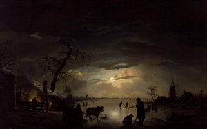 Et vinterlandskap i måneskinn av Ignatius Josephus van Regemorter
