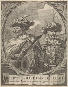 Portretter av Horusce og Haraden Barbarossa, Barbary-pirater Horusce og Haraden Barbarossa, konge av Tunis og Alger og Upper Sea Guardian (tittel på objekt) av Ignatius Lux