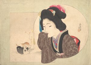 Trykk [kvinne og valper], tidlig på midten av 1800-tallet. av Ikeda Eisen