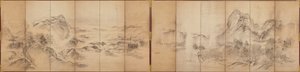 Mountain Views, baksiden av en seks-panels skjerm, Edo Period, 1856-58 (vask på papir) av Ikeda Koson