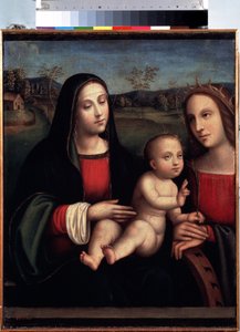 ""Madonna og barn med den hellige Katarina av Alexandria"" Maleri av Francesco Raibolini dit il Francia (1450-1518) Saint Petersburg Hermitage Museum