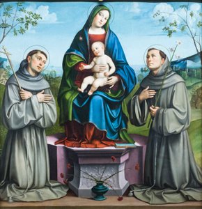 Madonna og barn med den hellige Frans av Assisi og den hellige Antonius av Padua av Il (1450-1517) Francia