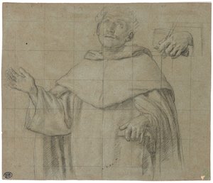 En dominikansk helgen, kanskje Saint Peter Martyr, halvlang, holder en bok av Il Sassoferrato