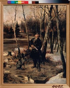 Woodcock Hunting - The Woodcock Shooting - Maleri av Illarion Mikhailovich Pryanishnikov (1840-1894), olje på lerret