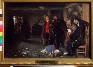 Arrestasjonen av propagandisten. Maleri av Ilya Repin (Ilia Repin) (1844-1930), olje på tre av Ilya Efimovich Repin