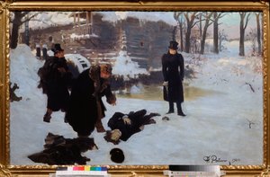 Den dobbelte. (Dødsfallet til poeten Alexander Pushkin (1799-1837) drept av sin rival Georges Charles de Heeckeren d