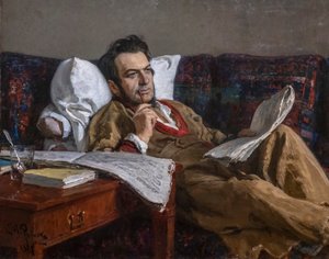 MIKHAIL GLINKA SOM KOMPONERER OPERAEN "RUSSLAN OG LUDMILA" av Ilya Efimovich Repin