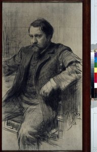 Portrait du peintre Valentin Aleksandrovitch Serov (1865-1911) (Valentin Alexandrovich Serov) - Dessin de Ilya Yefimovich (Iefimovitch) Repin (1844-1930), fargestift på papir av Ilya Efimovich Repin