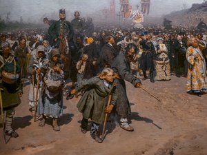 RELIGIØS PROSESJON I KURSK-PROVINSEN (detaljer) av Ilya Efimovich Repin