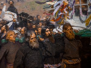 RELIGIØS PROSESJON I KURSK-PROVINSEN (detaljer) av Ilya Efimovich Repin
