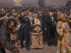 RELIGIØS PROSESJON I KURSK-PROVINSEN (detaljer) av Ilya Efimovich Repin