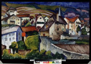 En liten by i Sveits. Maleri av Ilya Ivanovich Mashkov (Ilia Mashkov, Matchkov) (1881-1944), olje på lerret
