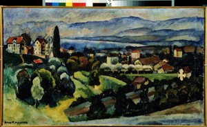 Utsikt over byen Nervi (Italia) Beskrivelse av landskapet og den lille byen på kysten av den italienske rivieraen, nær Genova, om sommeren. Maleri av Ilya Ivanovich Mashkov (Ilia Mashkov, Matchkov) (1881-1944), olje på lerret. av Ilya Ivanovich Mashkov
