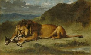 Løven sluker en geit av Imitator of Eugène Delacroix