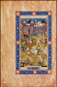 Nariman dreper sønnen til Khaqan fra Kina. Fra Garshaspnama-eposet av Asadi Tusi av Indian Art