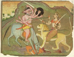 47.110/174 Durga i kamp med Mahishasura, fra Folioen til 