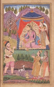 48,62 folio 138 Farhad forteller om sine eventyr til prinsesse Shirin, fra Khusrau og Shirin, Deccani School, 1722 av Indian School