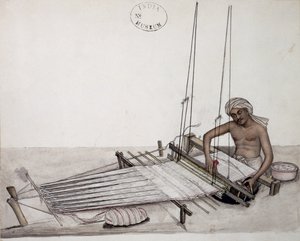AS10 Vol.52 f5 4904 kat.201 i-iv Weaver at a loom, Bombay, ca.1873 (akvarell på papir) av Indian School