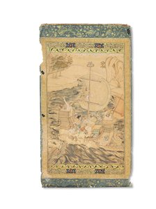 En karavel angrepet av et sjømonster, Mughal India, ca. 1590 (ugjennomsiktige pigmenter forsterket med gull og sølv på papir) av Indian School