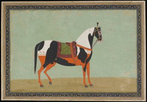 A Horse, Album folio, 1800-tallet (ugjennomsiktig akvarell og gull på papir) av Indian School