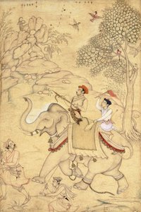En prins på jakt, montert på en elefant, ca. 1600-1650 av Indian School