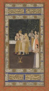 A Prince with Harem Attendants, Albumfolio med maleri, tidlig på 1700-tallet (ugjennomsiktig akvarell, blekk og gull på papir) av Indian School