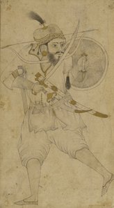 En tatarisk soldat, Ahmadnagar, Deccan-platået (blekk og en liten fargetone på papir) av Indian School