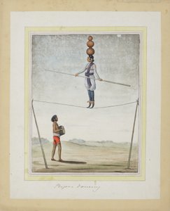 Akrobat på tightrope, trommeslager under, ca. 1820 (ugjennomsiktig wc på papir) av Indian School