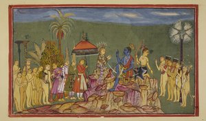 Legg til 15296 (2) f.56r, spør Rama Sugriva, som tidligere hadde beskrevet verdens fire kvartaler, hvordan han ble så godt kjent med dem. Sugriva forteller ham at han ble jaget gjennom de fire kvartalene av broren Ba av Indian School