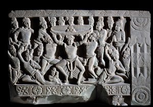 Tilbedelse av turbanen (fragment av relieff, 225-325) av Indian School