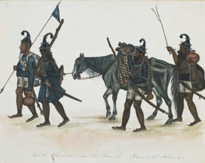 Akali Sikhs on the March, ca. 1850 (ugjennomsiktig akvarell på papir) av Indian School