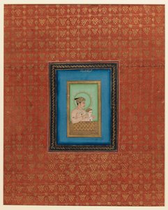 Akbar og en av hans sønner eller barnebarn, 1875-1900 (ugjennomsiktig wc og gull på papir) av Indian School