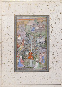 Alexander stiller spørsmål ved filosofen, legen og begeret, ca. 1610 (ugjennomsiktig wc og gull på papir) av Indian School