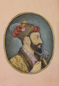 Aurangzeb Bahadur holder en iris, ca. 1650 (ugjennomsiktig wc og gull på papir) av Indian School