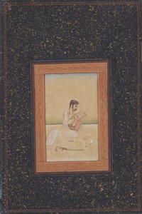 Behzad maleren med briller (blekk, farge og gull på papir) av Indian School