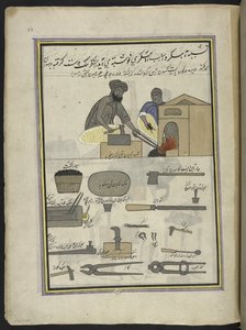 Smeder,  86 tegninger bundet inn i et bind som viser håndverk og yrker i Kashmir, håndverkere vises i arbeid med redskaper og utstyr,  Av en Kashmir-kunstner, sannsynligvis i Srinagar, ca. 1850-60 (gouache på papir) av Indian School