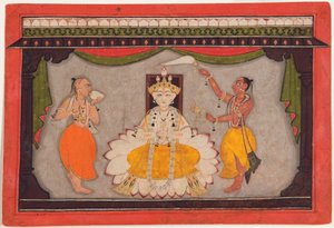 Buddha-avatar av Vishnu, ca. 1700 (ugjennomsiktig wc, gull- og billeskjold på papir) av Indian School
