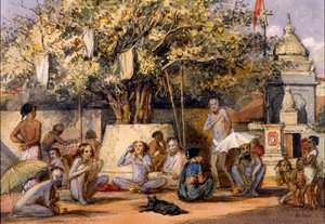 Byragis, hinduistiske religiøse rettere som forbereder seg til en festival, Beach Candy, Bombay av Indian School