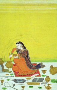 CBL In 11B.30 A Lady Prepares a Meal, miniatyr fra en Bhagavata Purana-serie, Kangra, ca. 1810 av Indian School