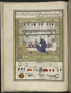 Teppemakere,  86 tegninger bundet inn i et bind som viser handel og yrker i Kashmir, håndverkere vises i arbeid med redskaper og utstyr,  Av en Kashmir-kunstner, sannsynligvis i Srinagar, ca. 1850-60 (gouache på papir) av Indian School