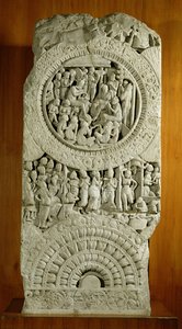 Utskjæring som viser en historie fra Jatakas, Amaravati (kalkstein) av Indian School